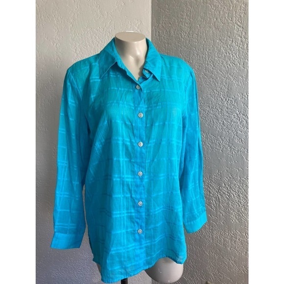 𝅺coldwater  Creek 100% cotton turquoise thin blouse .PM. NWT - Picture 2 of 7